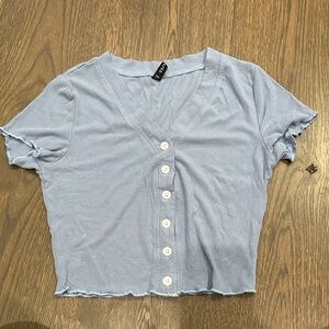 Zaful Light Blue Button-Up Crop Top